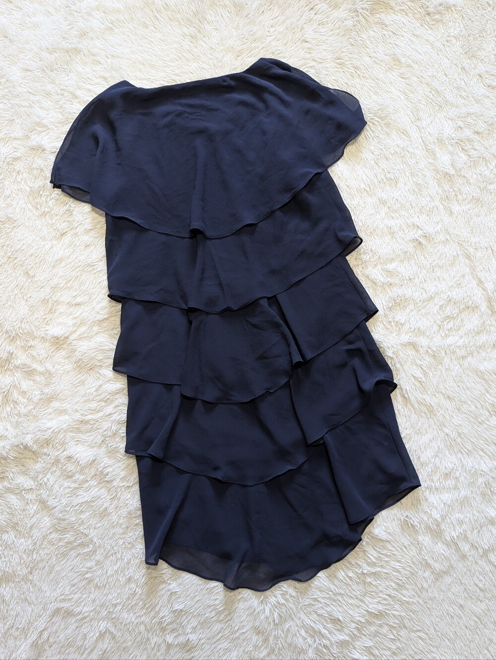 SLNY Navy Blue Tiered Capelet Rhinestone Detail Flowy Ruffle Dress Size 14W - Picture 7 of 13